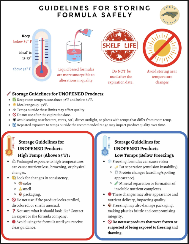 Guidelines for storing infant formula safely