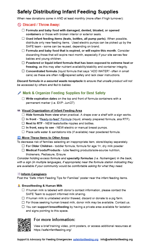 Safe Infant Feeding Supply Distribution reference guide