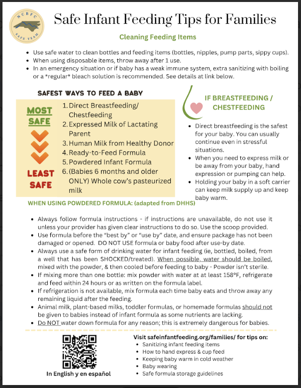 Safe Infant Feeding Tips for Families handout
