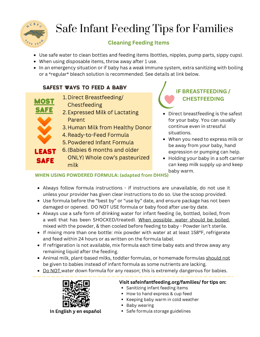 Safe Infant Feeding Tips for Families handout