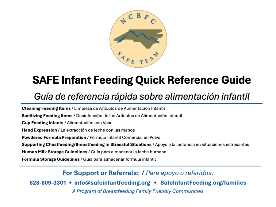 First page of the SAFE Infant Feeding Quick Reference Guide booklet