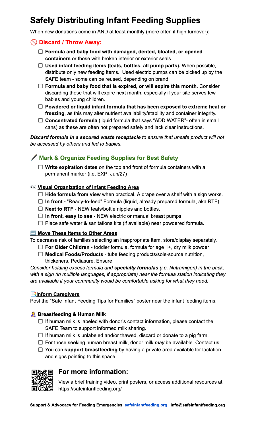 Safe Infant Feeding Supply Distribution reference guide