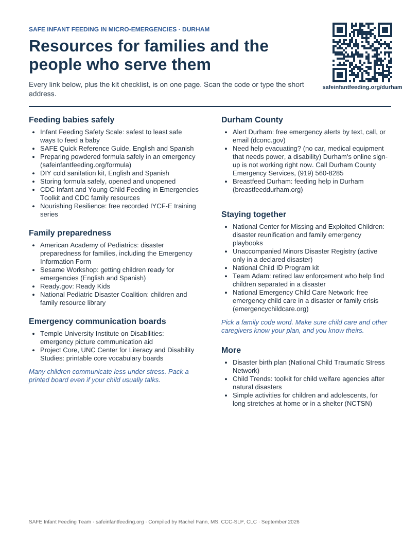 Preview of the printable resource list handout